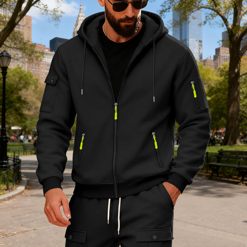 Herren sportlicher Kapuzenpullover mit modischen Schnellverschlüssen und praktischen Taschen R&B