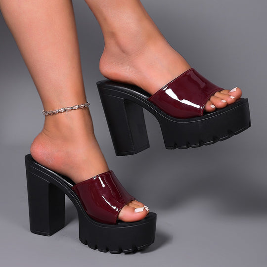 Damen Glamouröse Plateau-Pantoletten mit breitem Riemen R&B