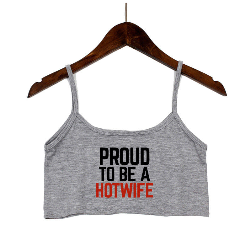 Damen Crop-Top mit modernen Schriftzügen und verstellbaren Trägern R&B