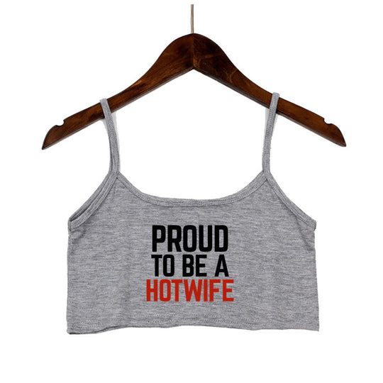 Damen Crop-Top mit modernen Schriftzügen und verstellbaren Trägern R&B