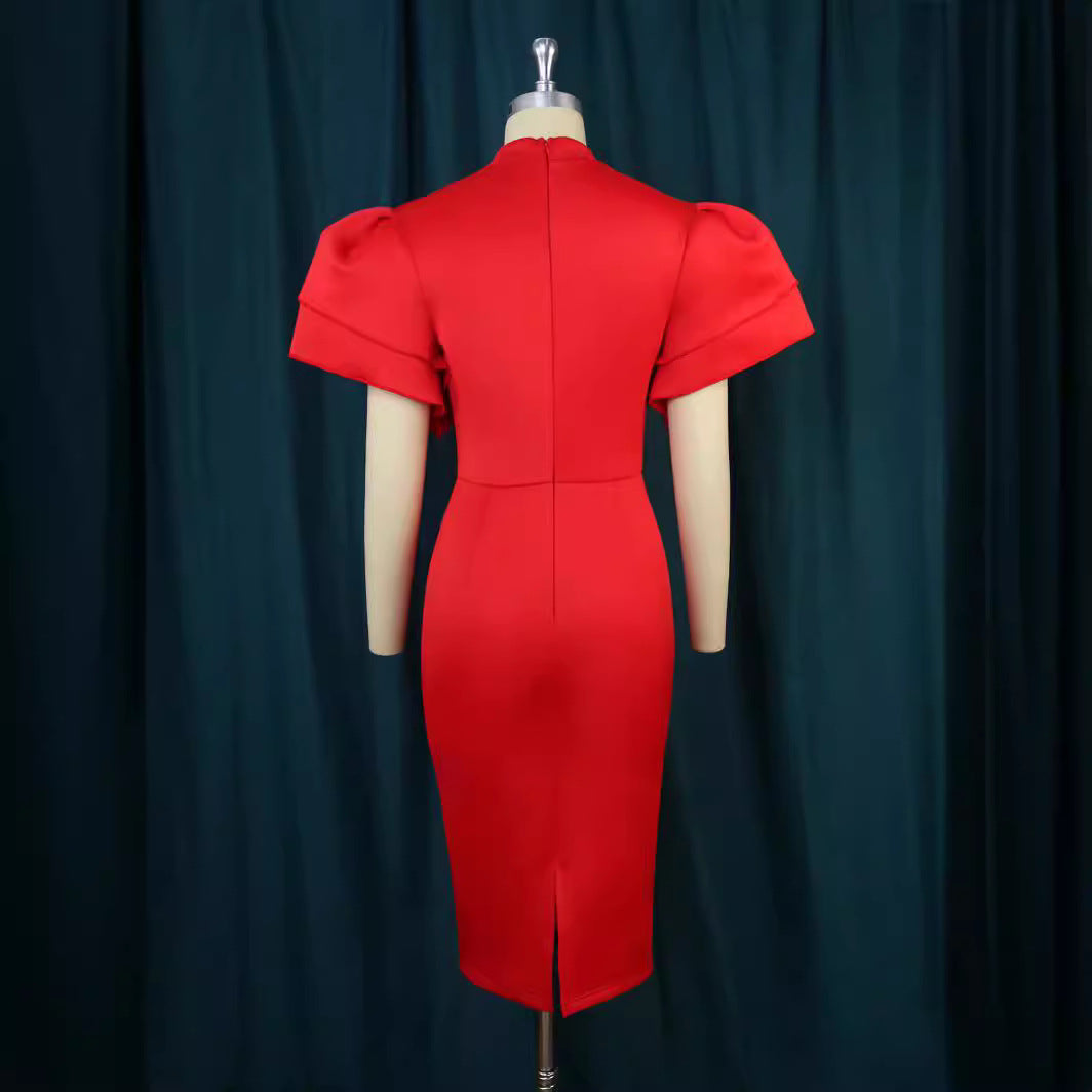 Damen figurbetontes Kleid mit voluminösen Rüschenärmeln R&B 1778623062