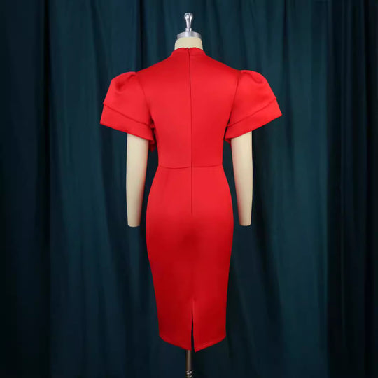 Damen figurbetontes Kleid mit voluminösen Rüschenärmeln R&B 1778623062