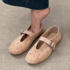 Damen elegante Ballerinas mit dekorativen Schmucksteinen und modischem Riemchen R&B
