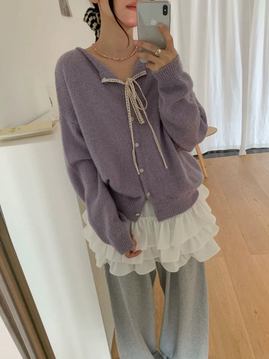 Damen Verspielte Strickjacke mit Schleifenverzierung R&B