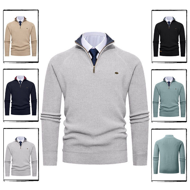Herren eleganter Strickpullover mit Stehkragen und Reißverschluss R&B