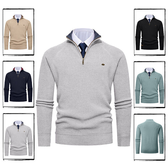 Herren eleganter Strickpullover mit Stehkragen und Reißverschluss R&B