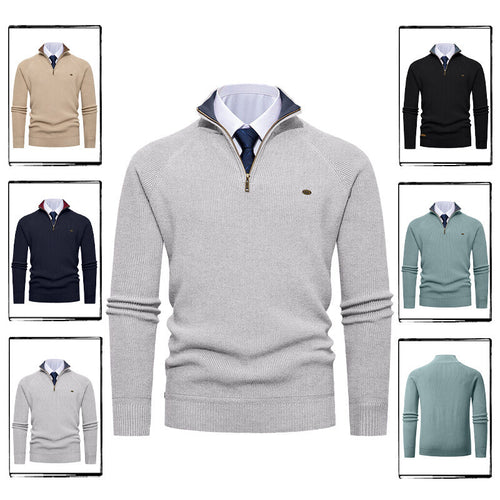 Herren eleganter Strickpullover mit Stehkragen und Reißverschluss R&B