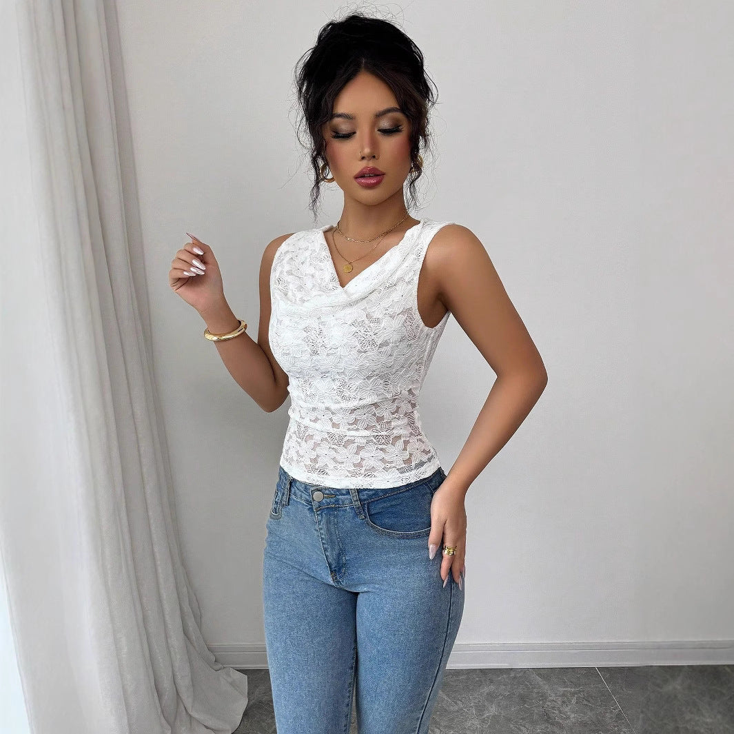 Damen Elegantes Spitzenoberteil mit raffiniertem Wickeldesign R&B