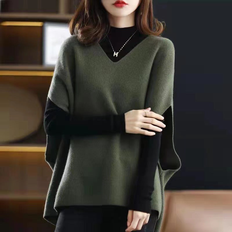 Damen Strickponcho mit V-Ausschnitt und eleganter Silhouette R&B