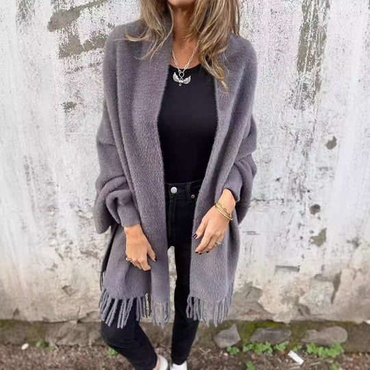 Damen Strickmantel mit Fransen R&B