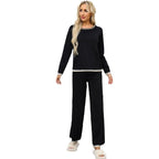 Damen gemütliches Strick-Loungewear-Set mit kontrastierenden Abschlüssen R&B