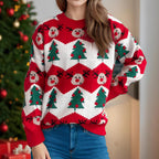 Damen Weihnachtspullover mit festlichem Rentier- und Weihnachtsbaum-Motiv R&B