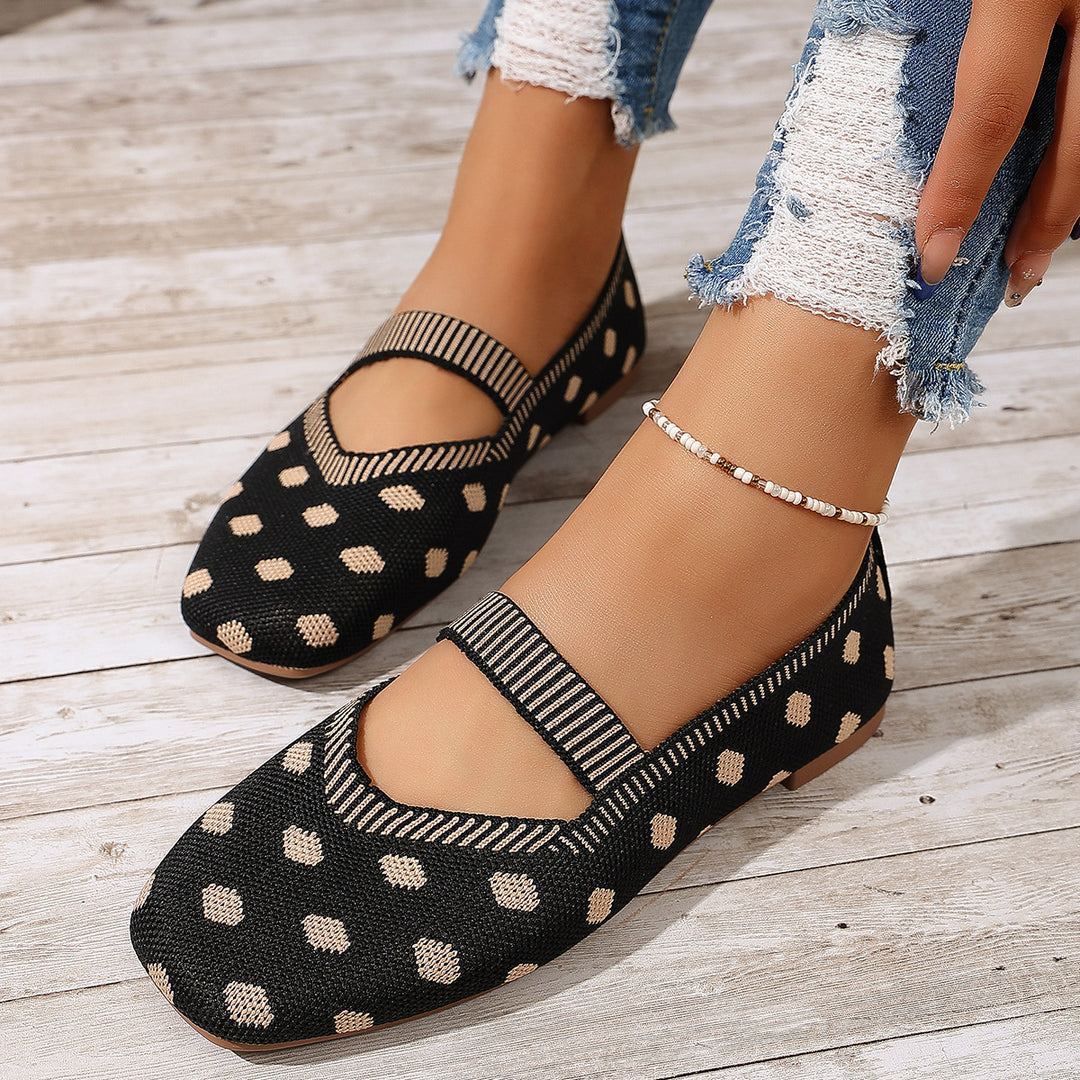 Damen Ballerinas mit elastischem Riemen und Polka-Dots R&B