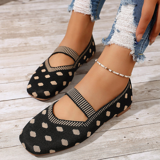 Damen Ballerinas mit elastischem Riemen und Polka-Dots R&B