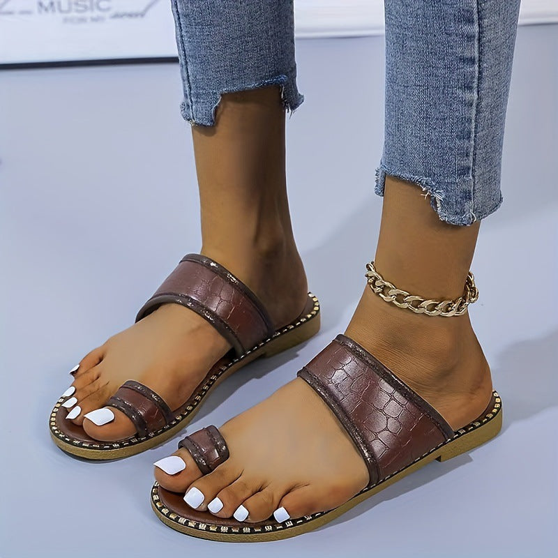 Damen elegante Slide-Sandalen mit luxuriösen goldenen Akzenten R&B