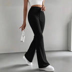 Damen Bequeme weit geschnittene Ripp-Hose mit hohem Bund