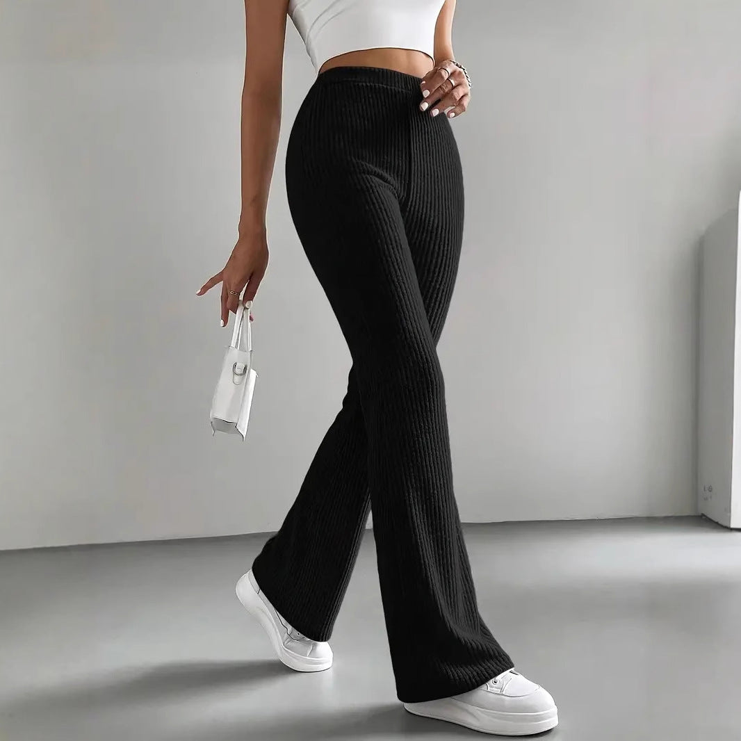 Damen Bequeme weit geschnittene Ripp-Hose mit hohem Bund
