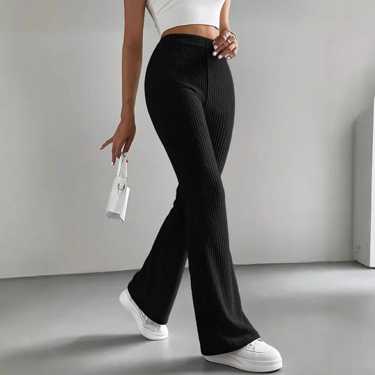 Damen Bequeme weit geschnittene Ripp-Hose mit hohem Bund R&B