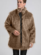 Herren Eleganter Kunstfell-Mantel mit weitem Kragen R&B