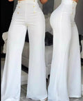 Damen elegante High-Waist Palazzohose mit Knopfdetails R&B