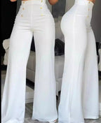 Damen elegante High-Waist Palazzohose mit Knopfdetails R&B