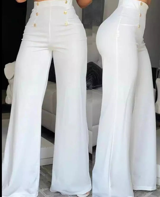 Damen elegante High-Waist Palazzohose mit Knopfdetails R&B