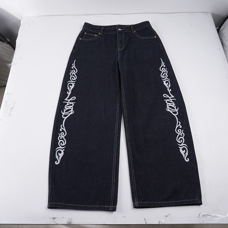 Damen weite Jeans mit kunstvollem Stickmuster R&B