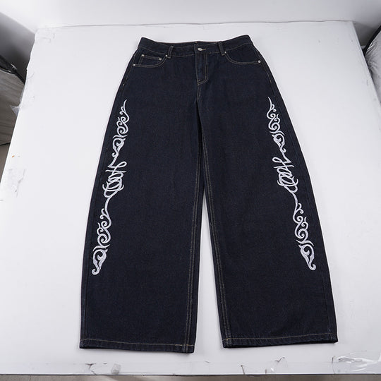 Damen weite Jeans mit kunstvollem Stickmuster R&B