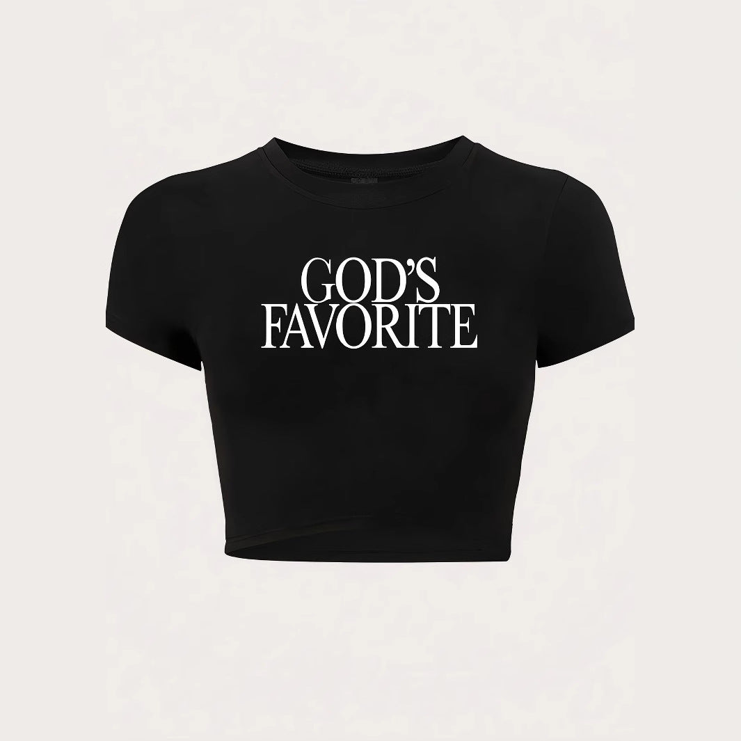 Damen Crop-T-Shirt mit künstlerischem Schriftzug R&B