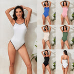 Damen Einteiler Badeanzug mit elegantem Wellenmuster und verstellbaren Trägern R&B
