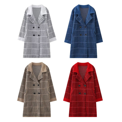 Damen modische Übergangsjacke mit strukturiertem Karomuster und eleganter Knopfleiste R&B