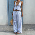 Damen Lässiges Strandoutfit mit Crop-Top und weitem Hose R&B