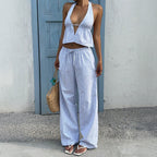 Damen Lässiges Strandoutfit mit Crop-Top und weitem Hose R&B