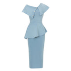 Damen Elegantes Off-Shoulder Kleid mit schickem Volant-Saum und Knopfdetail R&B