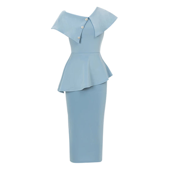 Damen Elegantes Off-Shoulder Kleid mit schickem Volant-Saum und Knopfdetail R&B
