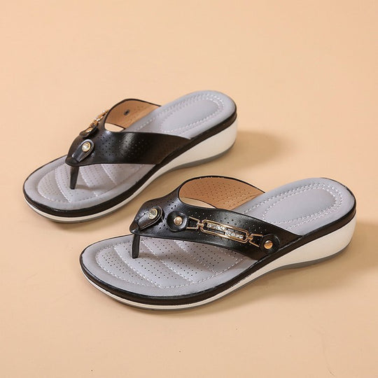 Damen Wedge-Sandalen mit komfortablem Fußbett und dekorativen Akzenten R&B