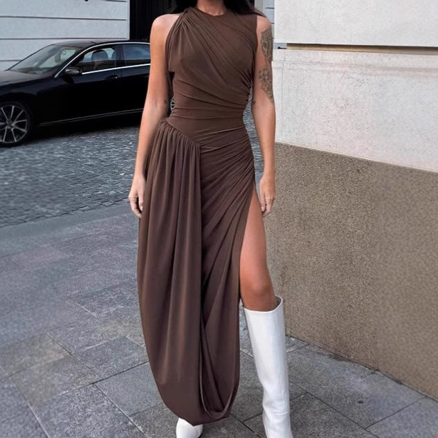 Damen Elegantes Wickelkleid mit hochgeschlitzt Design und asymmetrischem Schnitt R&B