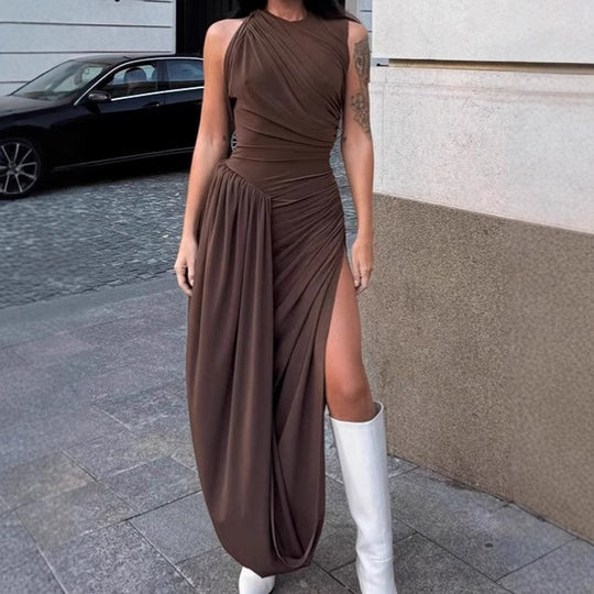 Damen Elegantes Wickelkleid mit hochgeschlitzt Design und asymmetrischem Schnitt R&B