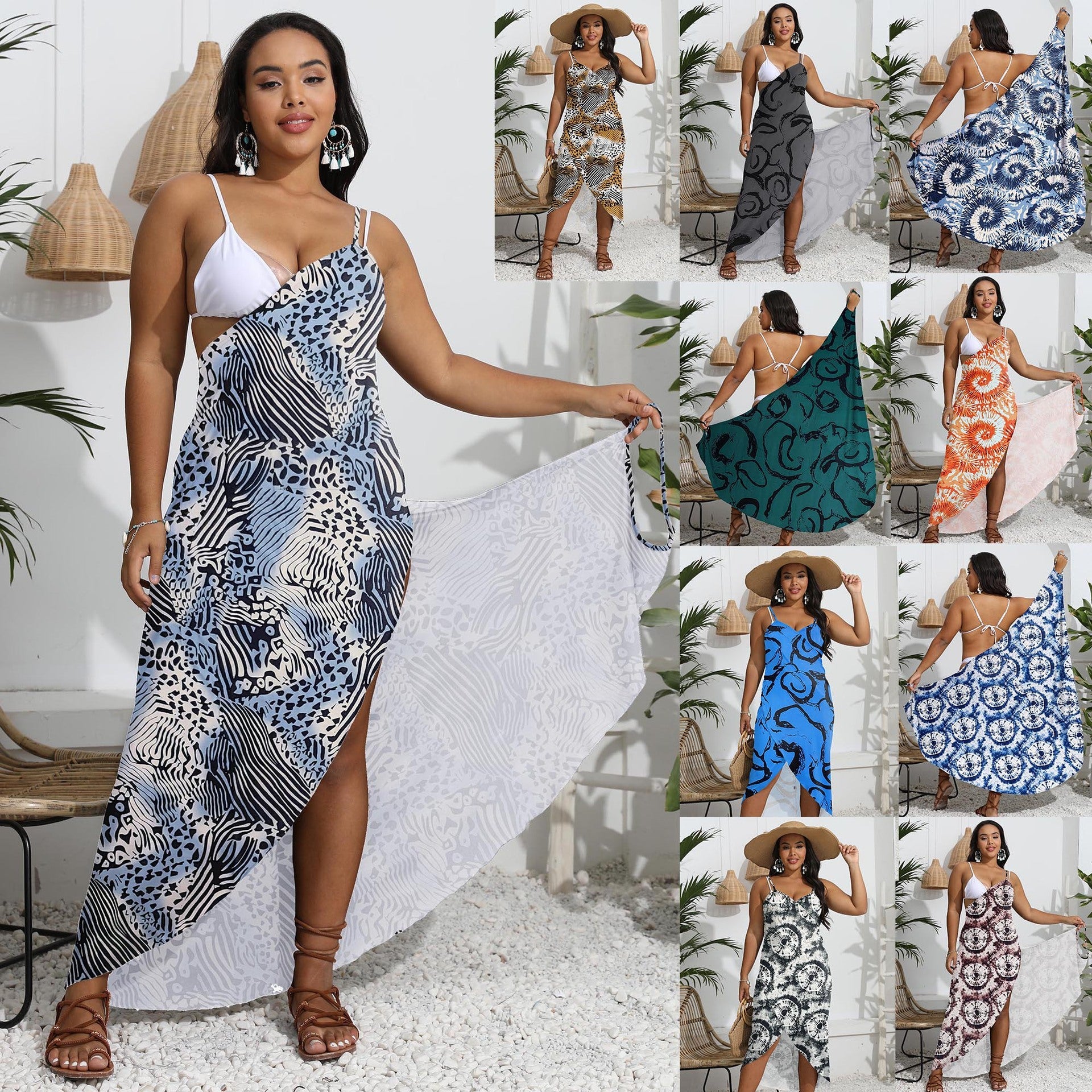 Damen eleganter Wickelsarong mit modernem Muster R&B