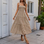 Damen Maxikleid mit verstellbaren Spaghettiträgern und elastischem Oberteil R&B