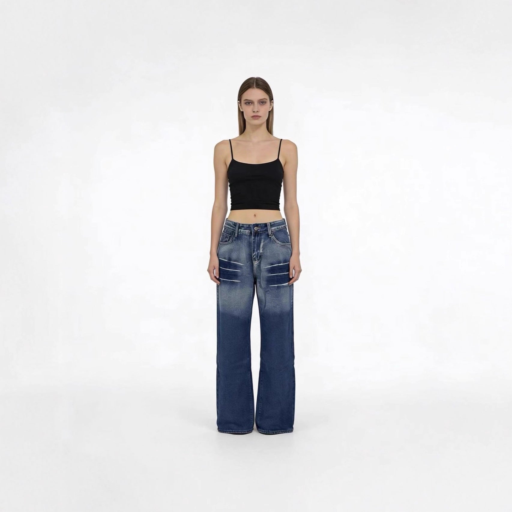 Damen Weite High-Waist Jeans mit Farbverlauf