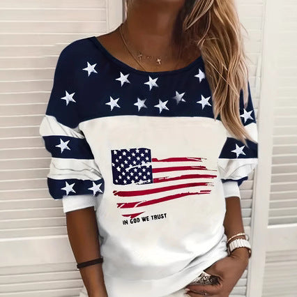 Damen lässiger Sweatshirt mit Sternen-Design und Flaggenmotiv R&B