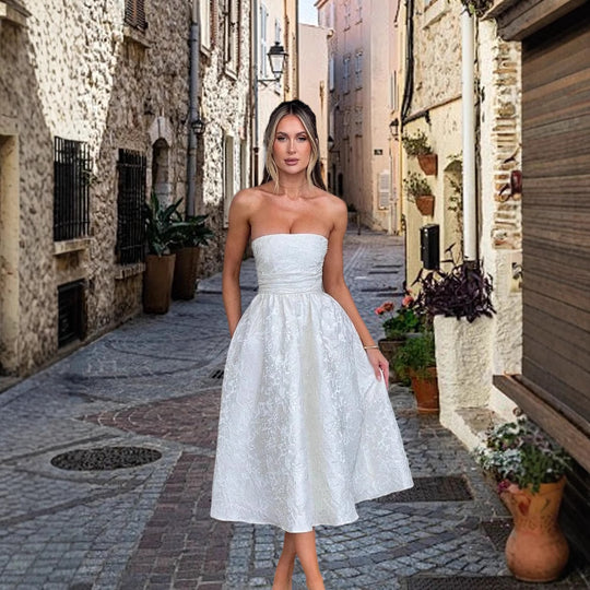 Damen Cocktailkleid mit elegantem Bustier-Oberteil und schwingendem Rock R&B