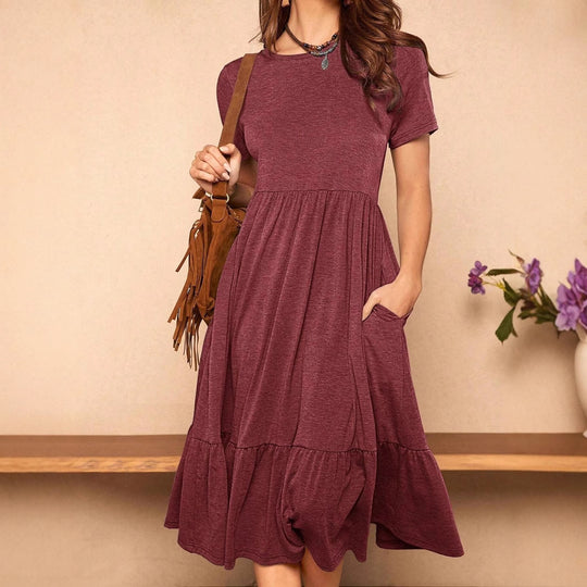 Damen lässiges Midikleid mit Taschen und voluminösen Rüschendetails R&B