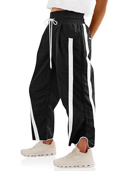 Damen lockere Sporthose mit elastischem Bund und Kontraststreifen R&B