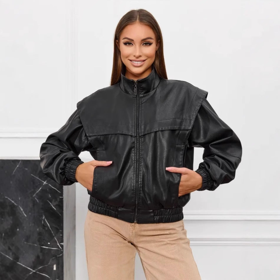 Damen modische Kunstlederjacke R&B