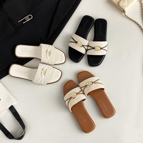 Damen modische Riemensandalen mit dekorativem Goldakzent und komfortablem Fußbett R&B