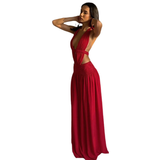 Damen Elegantes Abendkleid mit tiefem Ausschnitt und seitlichen Cut-Outs R&B