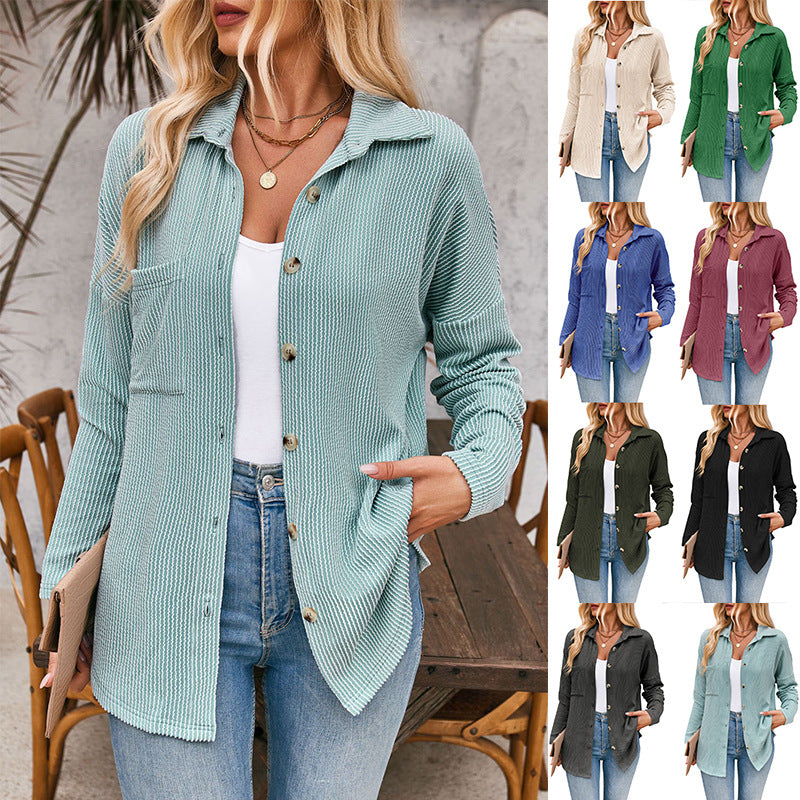 Damen lässige Strickjacke mit Knopfleiste R&B