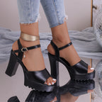 Damen Plateau-High-Heels mit verstellbarem Riemendesign und komfortablem Blockabsatz R&B